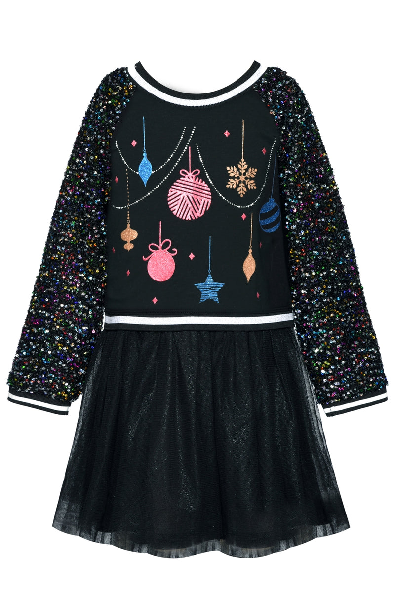 Toddler l Little Girl’s Twofer Sequin Sleeve Ornament Dress