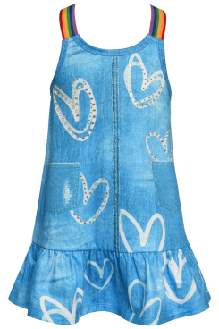 Toddler l Little Girl’s Rainbow Denim Heart Gem A-Line Dress