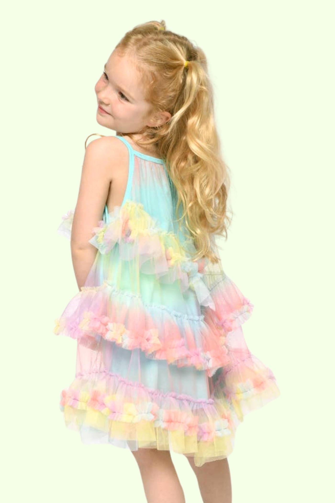 Toddler l Little Girl Pastel Rainbow Mesh Ruffled Tiered Dress