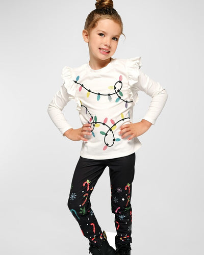 Toddler l Little Girl’s Christmas Lights Ruffle Long Sleeve Top