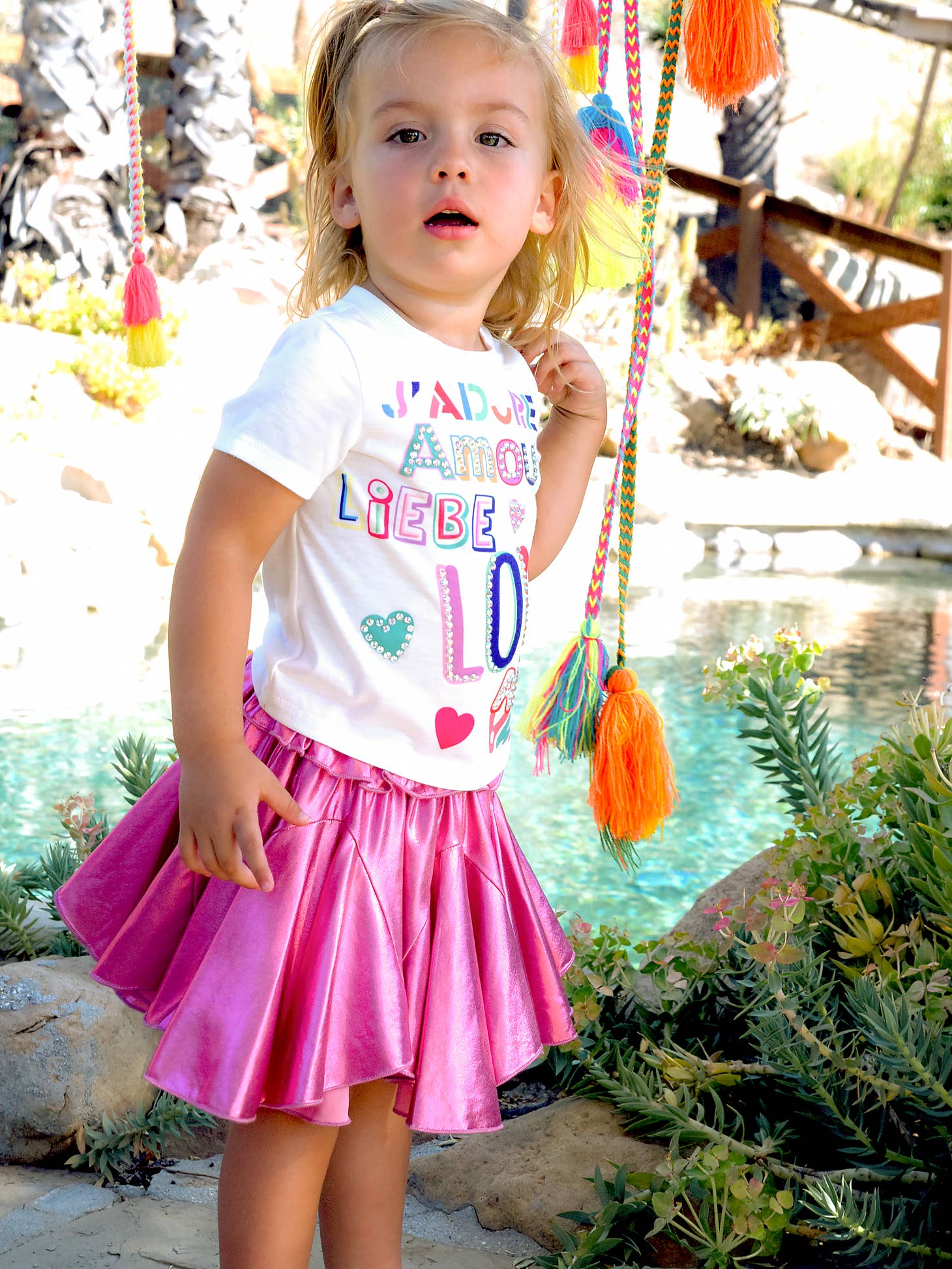 Toddler l Little Girl's Metallic Pink Ruffle Godet Skater Skirt