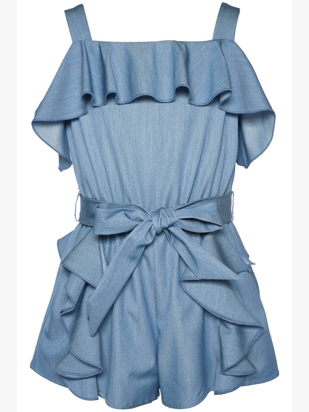 Big l Tween Girls Denim Like Ruffled Romper