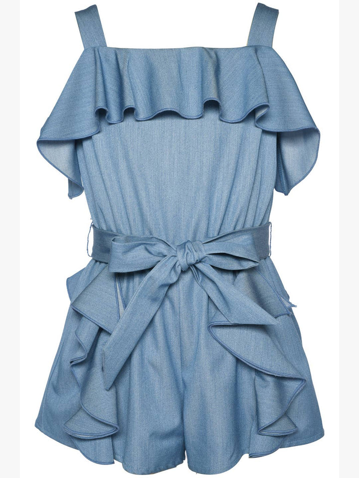 Big l Tween Girls Denim Like Ruffled Romper