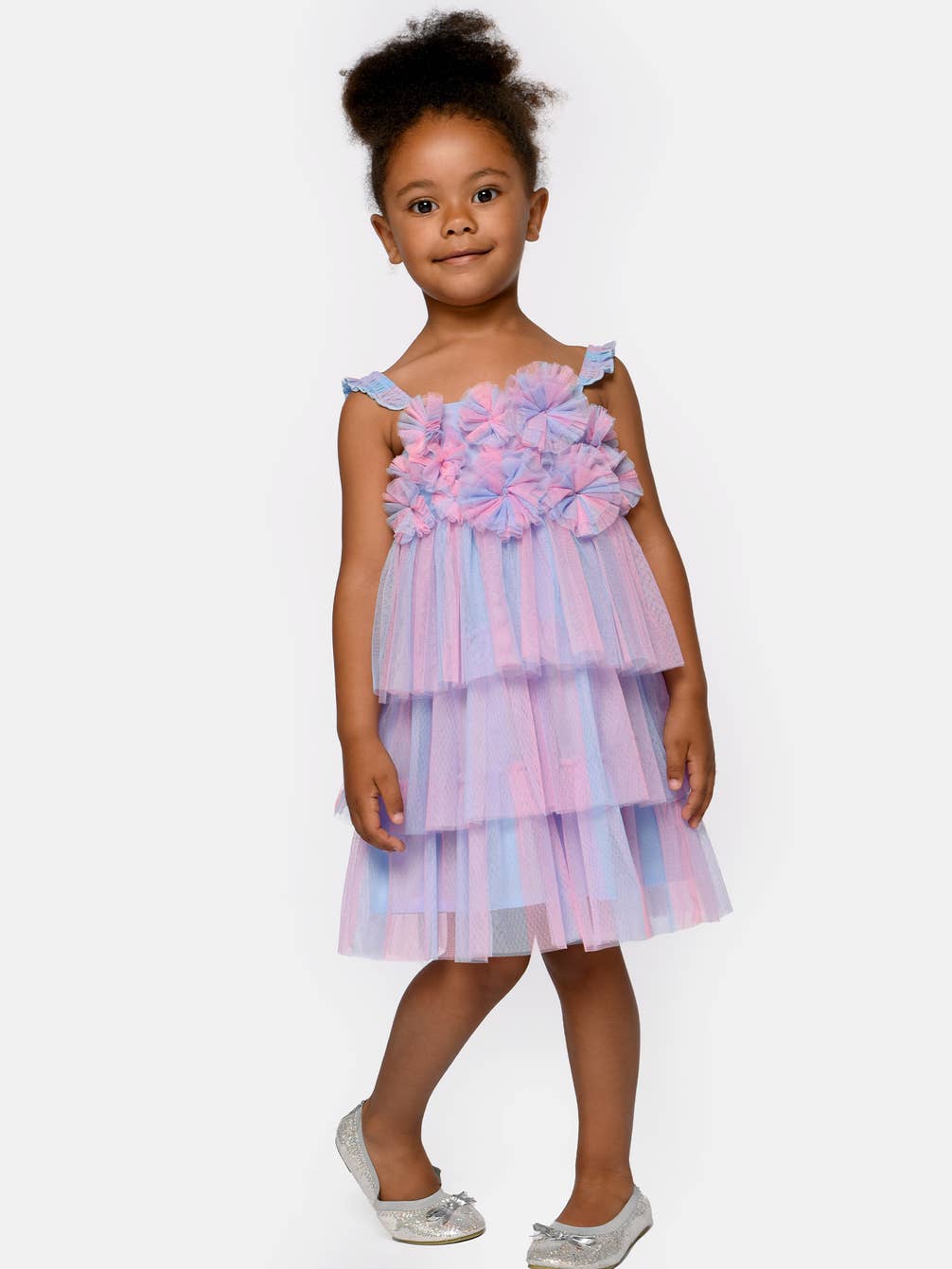 Toddler l Little Girl Pastel Rainbow Mesh Ruffled Tiered Dress