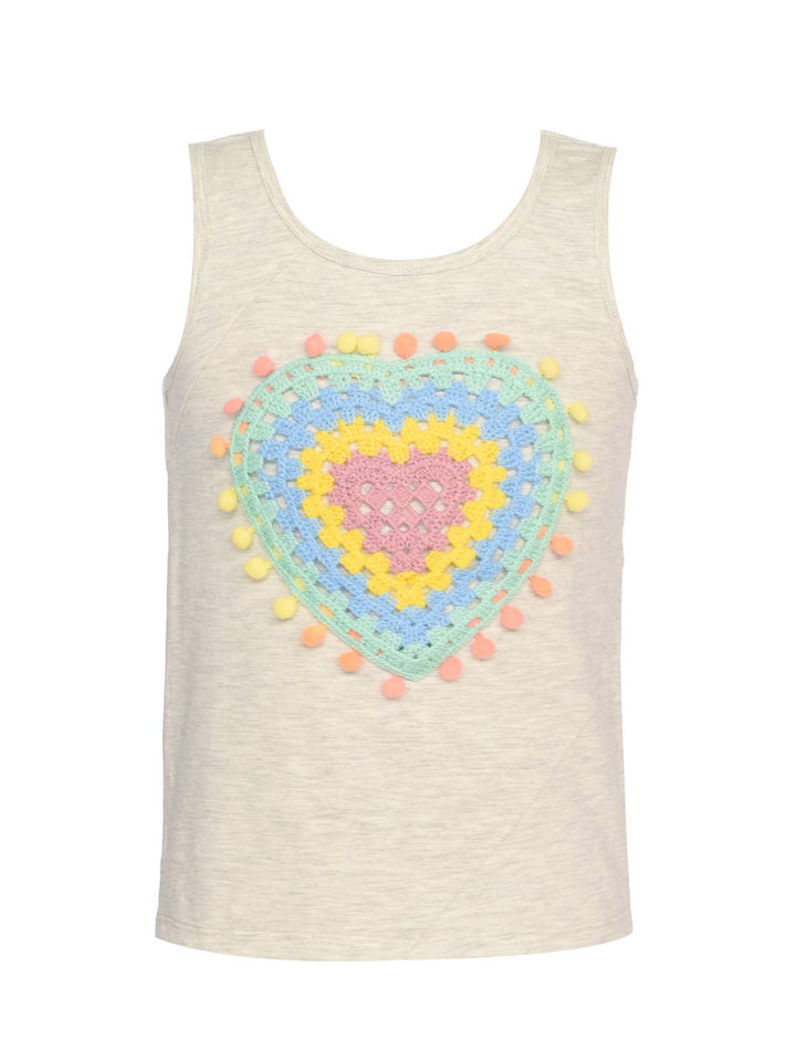 Little l Big l Tween Girls Pom Pom Crochet Heart Tank Top
