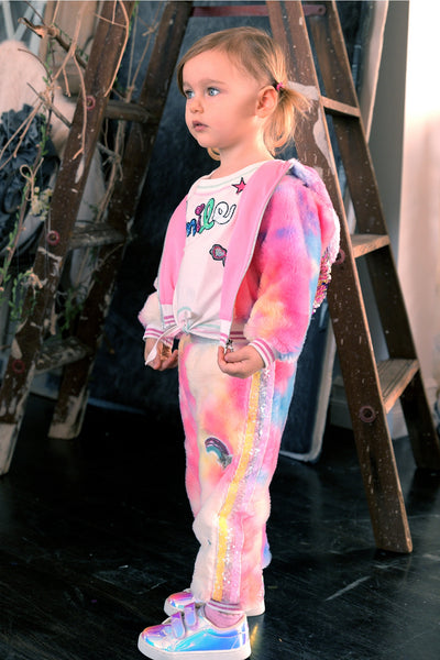 Infant Girl’s Faux Fur Rainbow Sequin Ombre Patch Joggers