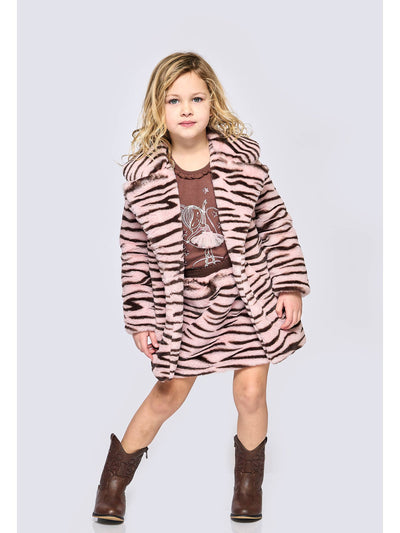 Little l Big Girl’s Cozy Zebra Animal Print Faux Fur Coat