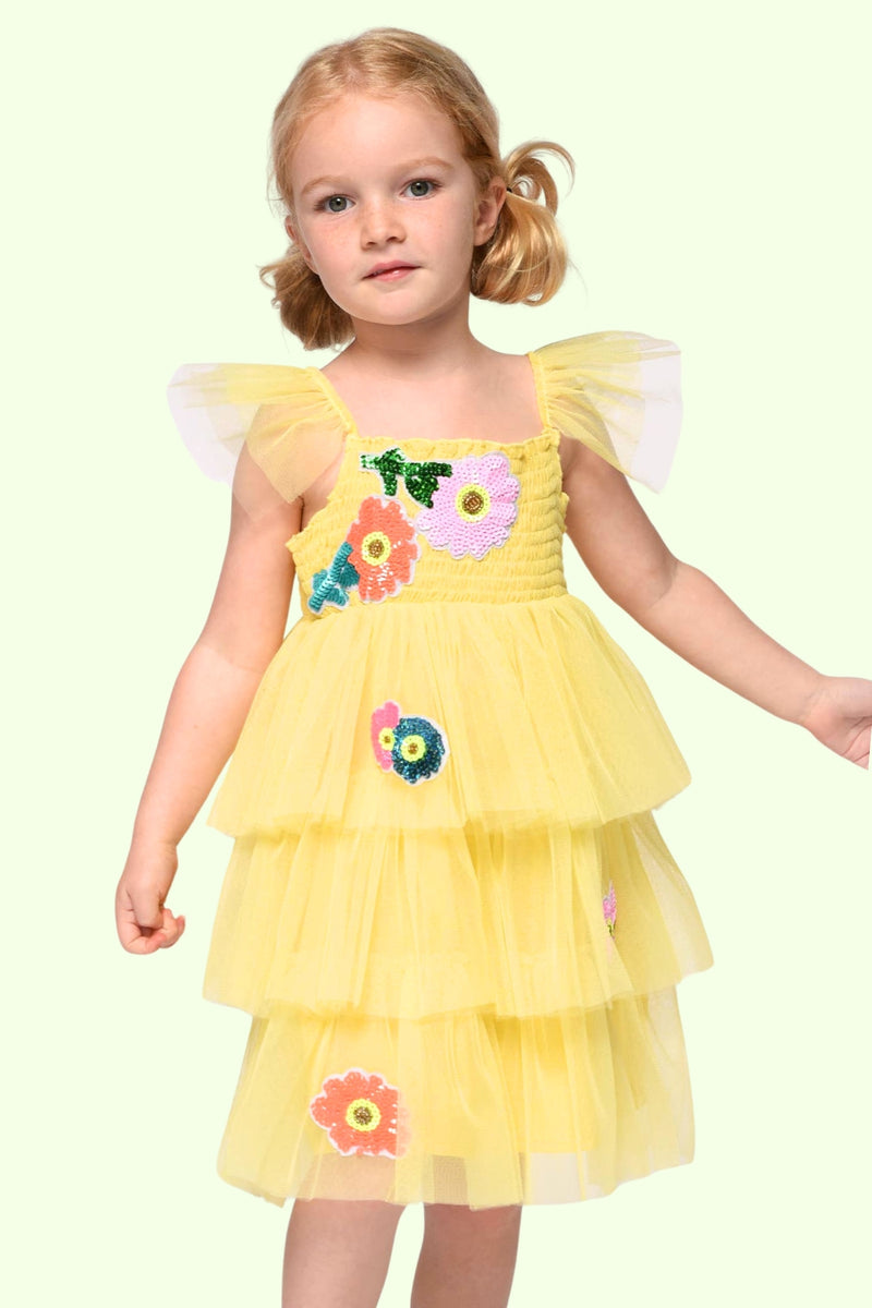 Infant l Toddler l Little Girl’s Daisy Patch Mesh Tiered Dresss