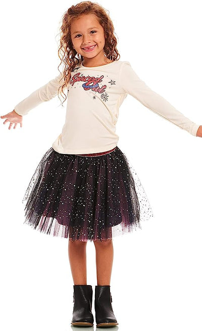 Girls Spaced Out Long Sleeve Glitter Graphic T-shirt