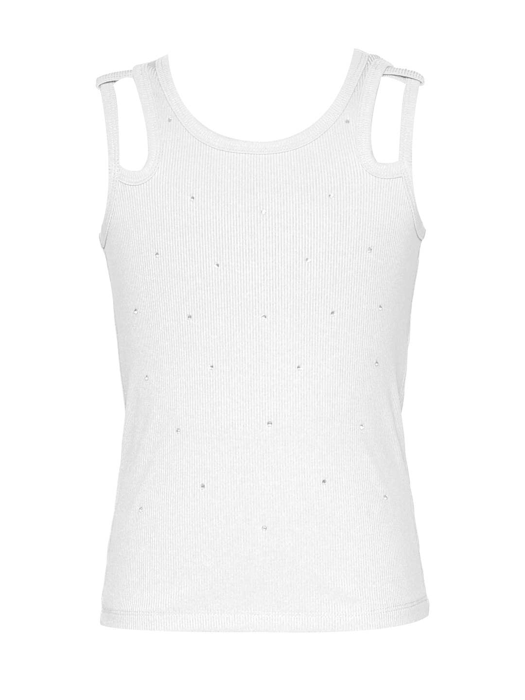 Rhinestone Cut-Out Ribbed Tank Top