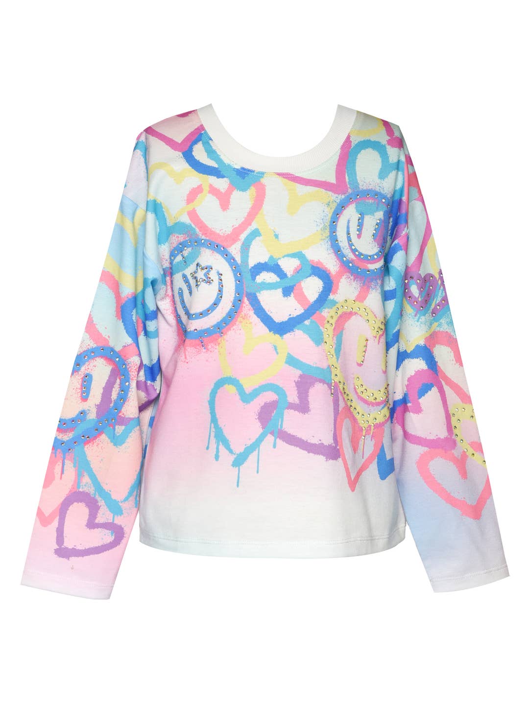 Little l Tween Girl’s Heart Happy Face Colorful Pullover