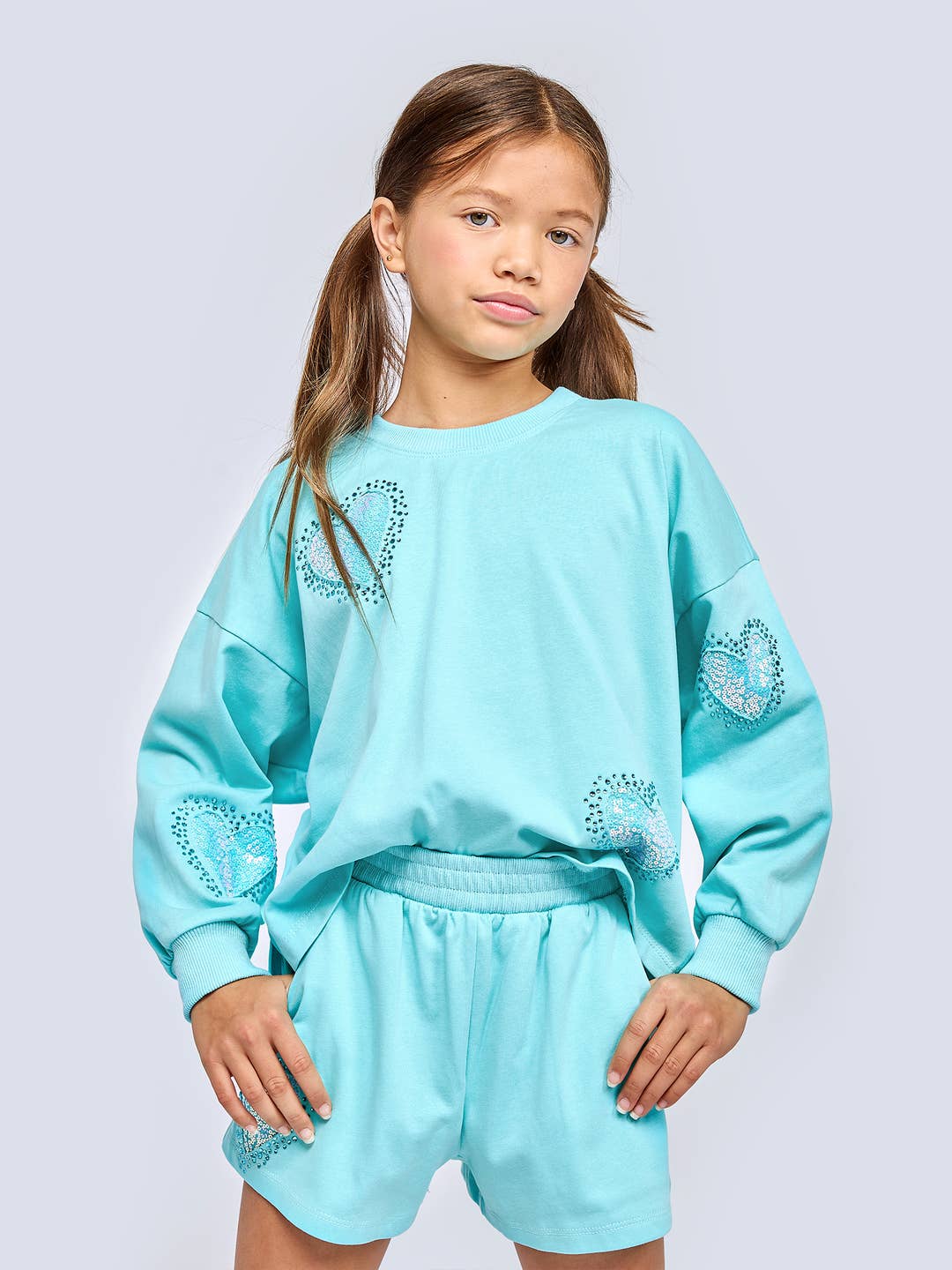 Little l Big l Tween Girls Sequin Rhinestone Heart Pullover Top