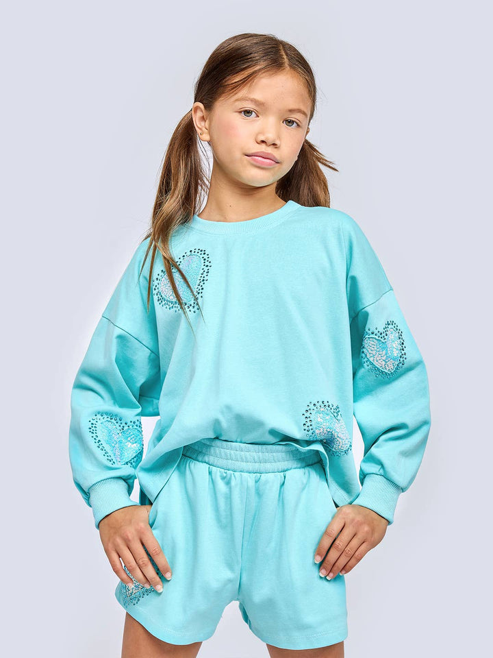 Little l Big l Tween Girls Sequin Rhinestone Heart Pullover Top