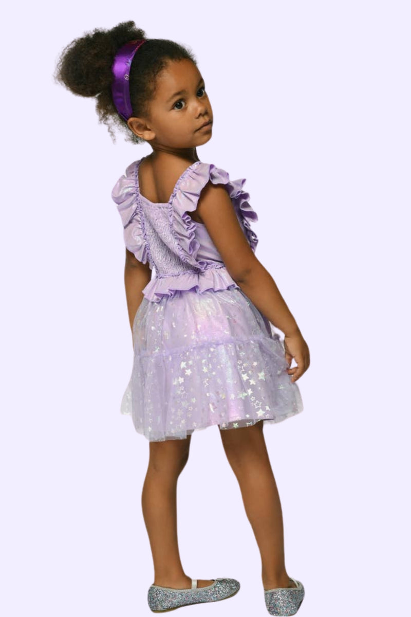 Infant l Toddler Iridescent Tiered Ruffle Mesh Star Tutu Dress