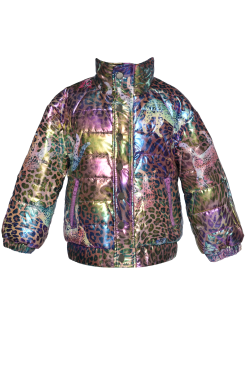 Girls Leopard Cheetah Rainbow Iridescent Print Coat