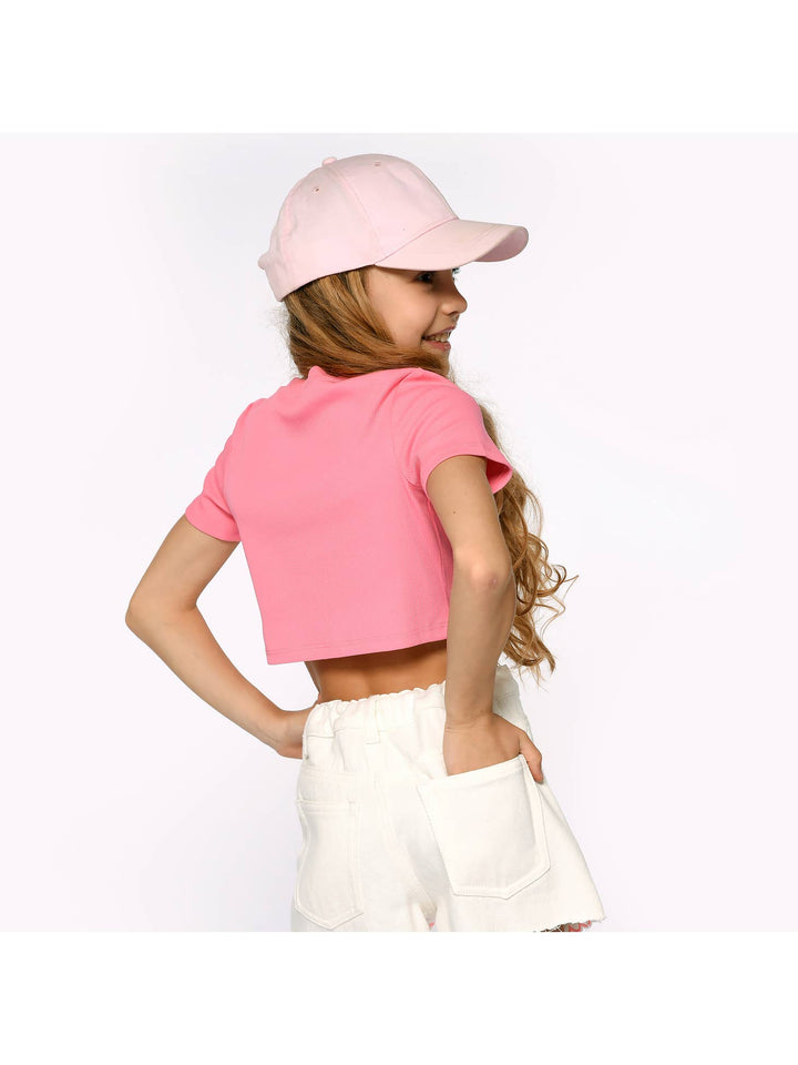 Little Girls l Tween Round Neck Short Sleeve Crop Top