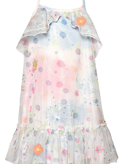 Toddler I Little Girls Pastel Floral Embroidered Ruffle Dress