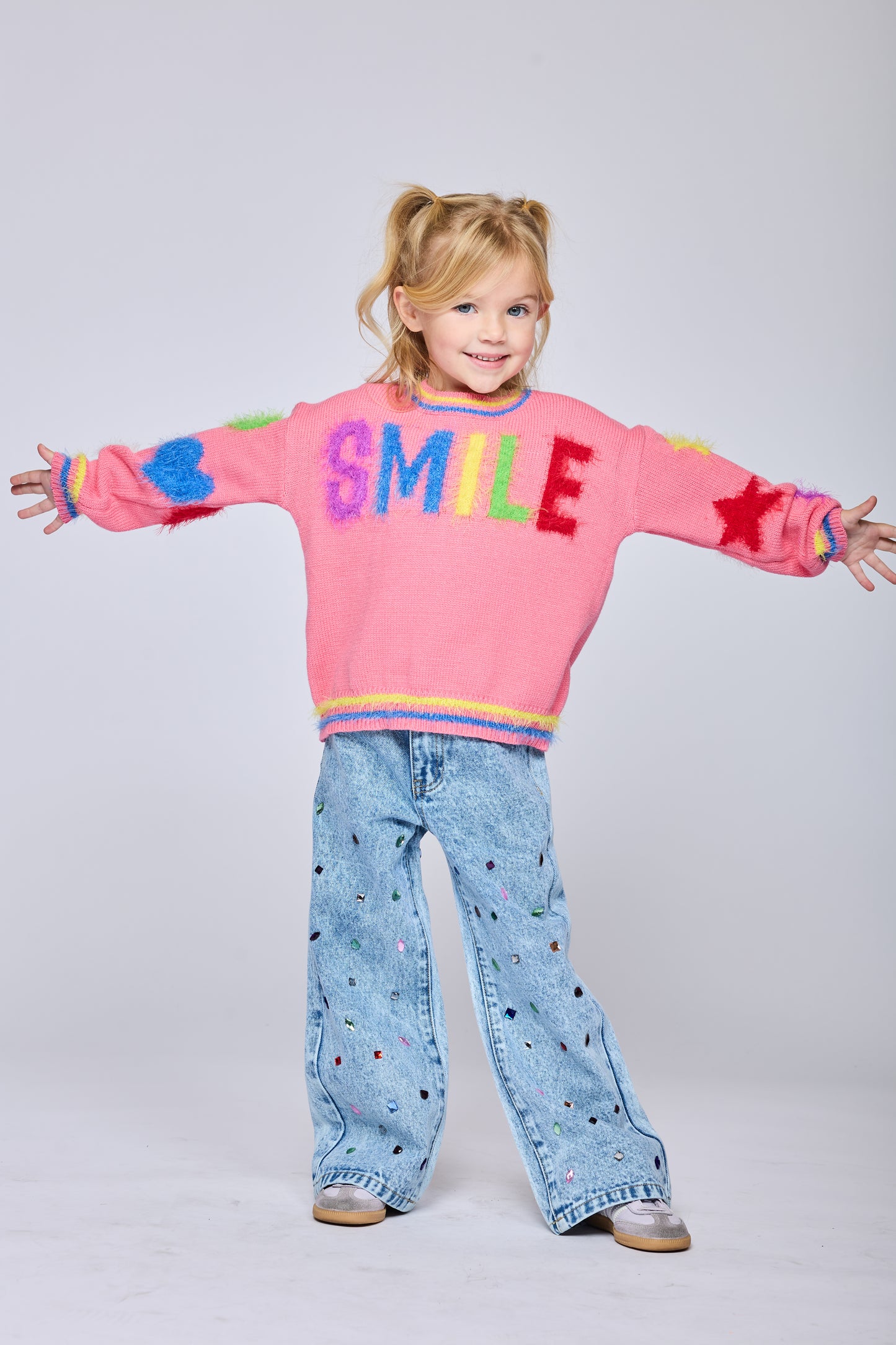 ACID WASH DENIM PANTS W/ RHINESTONES