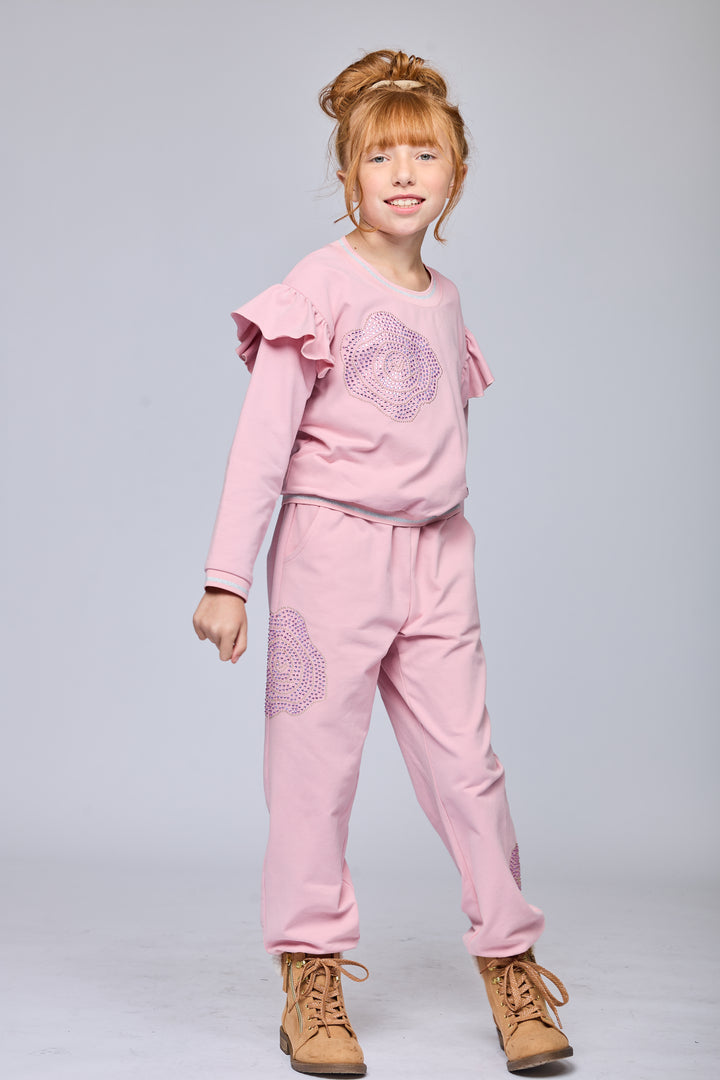 RHINESTONE ROSE JOGGER PANTS