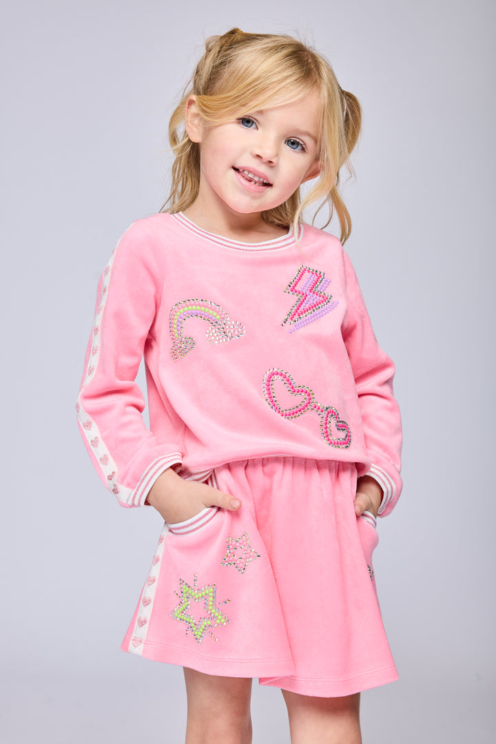 L/S VELOUR TOP W/ RHINESTONE DETAIL