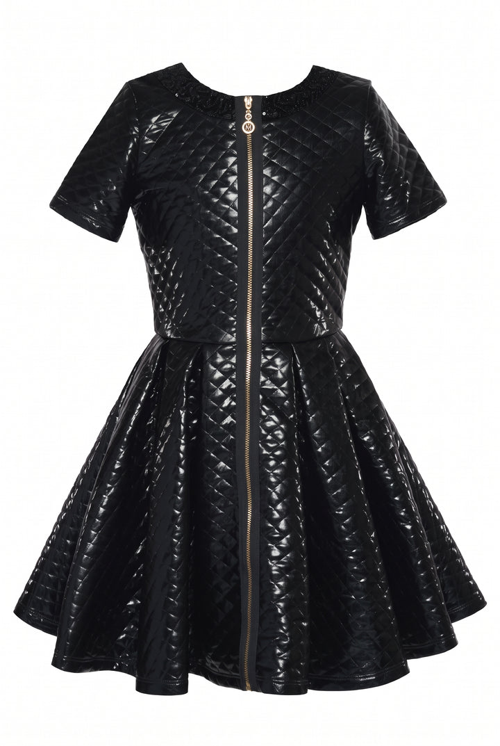 Little l Big l Tween Girls Quilted Pleather Zipper Dress