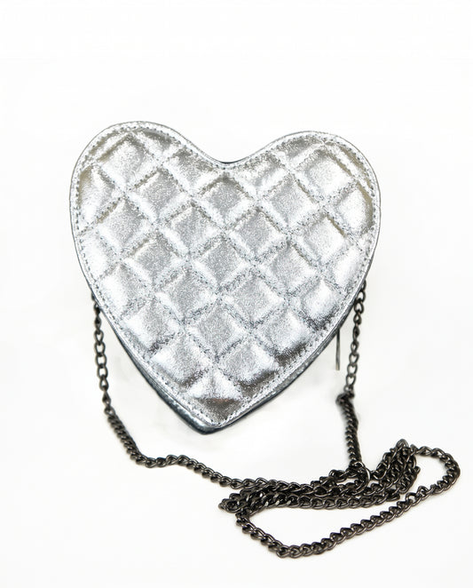 Girls Quilted Heart Shape Metallic Bag