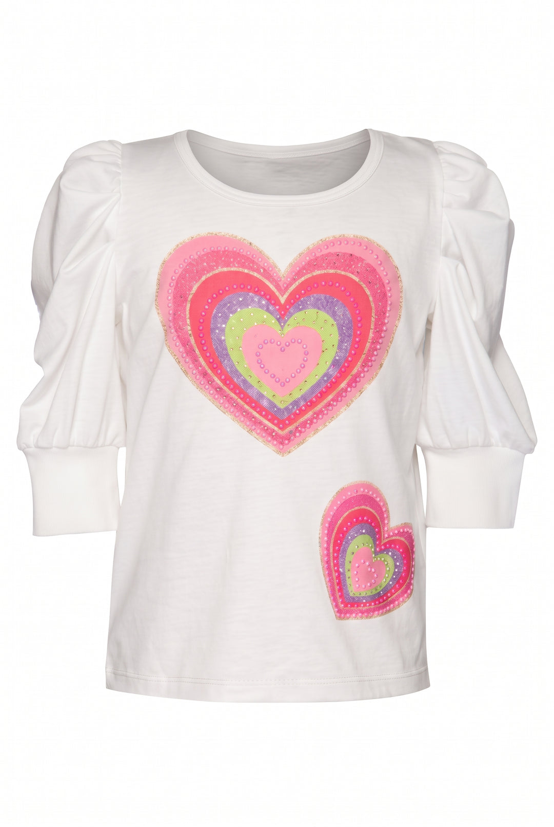 HEART PRINT TOP W/ PLEATED SLEEVE DETAIL
