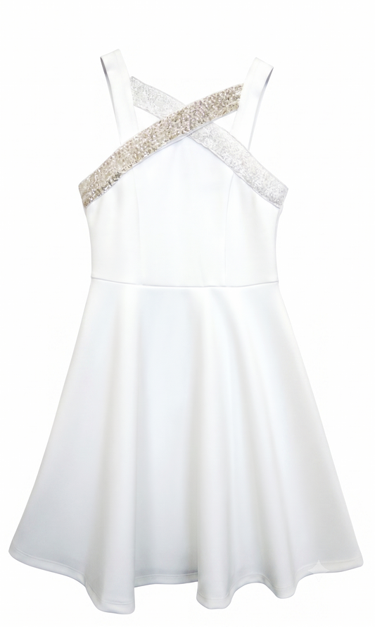 Big Girls Criss Cross Neck Fit and Flare Party Dress