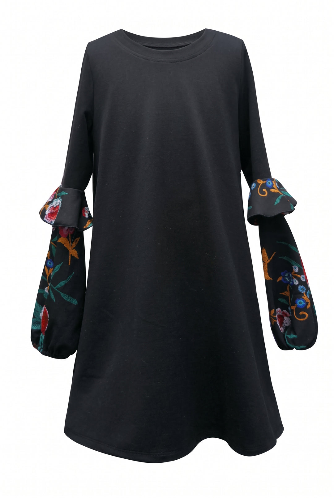 LAYERED SEMI-CIRCLE DRESS W/ V-BACK AND TRIM DETAIL.