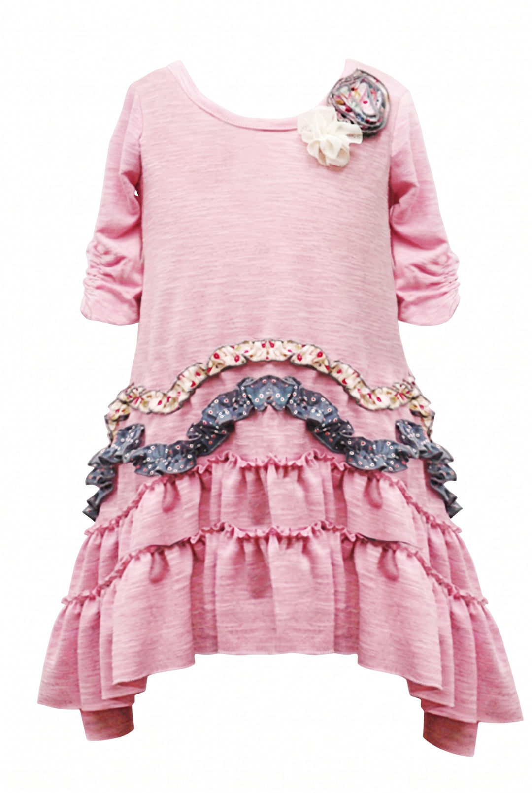 Little Girls Elbow Sleeve Ruffle Tiered Dress