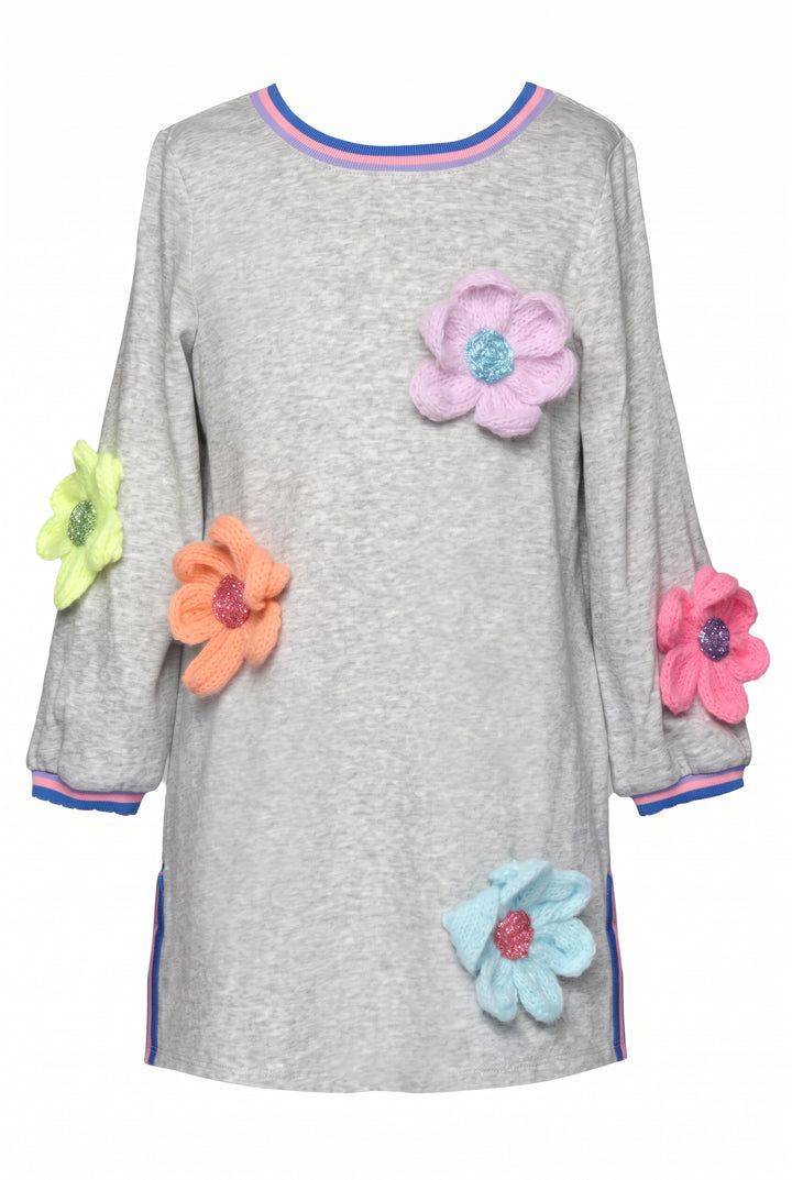 LONG SLEEVE DRESS WITH 3D FLOWERS