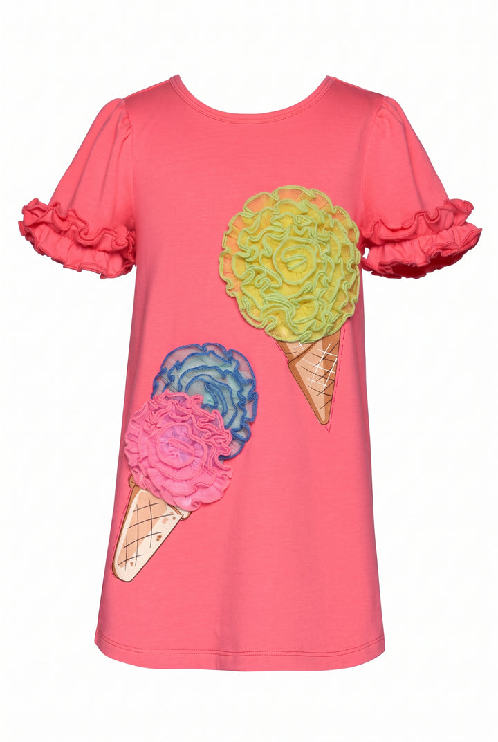 RUFFLE SLEEVE A-LINE DRESS W/ 3D ICE CREAM DETAIL