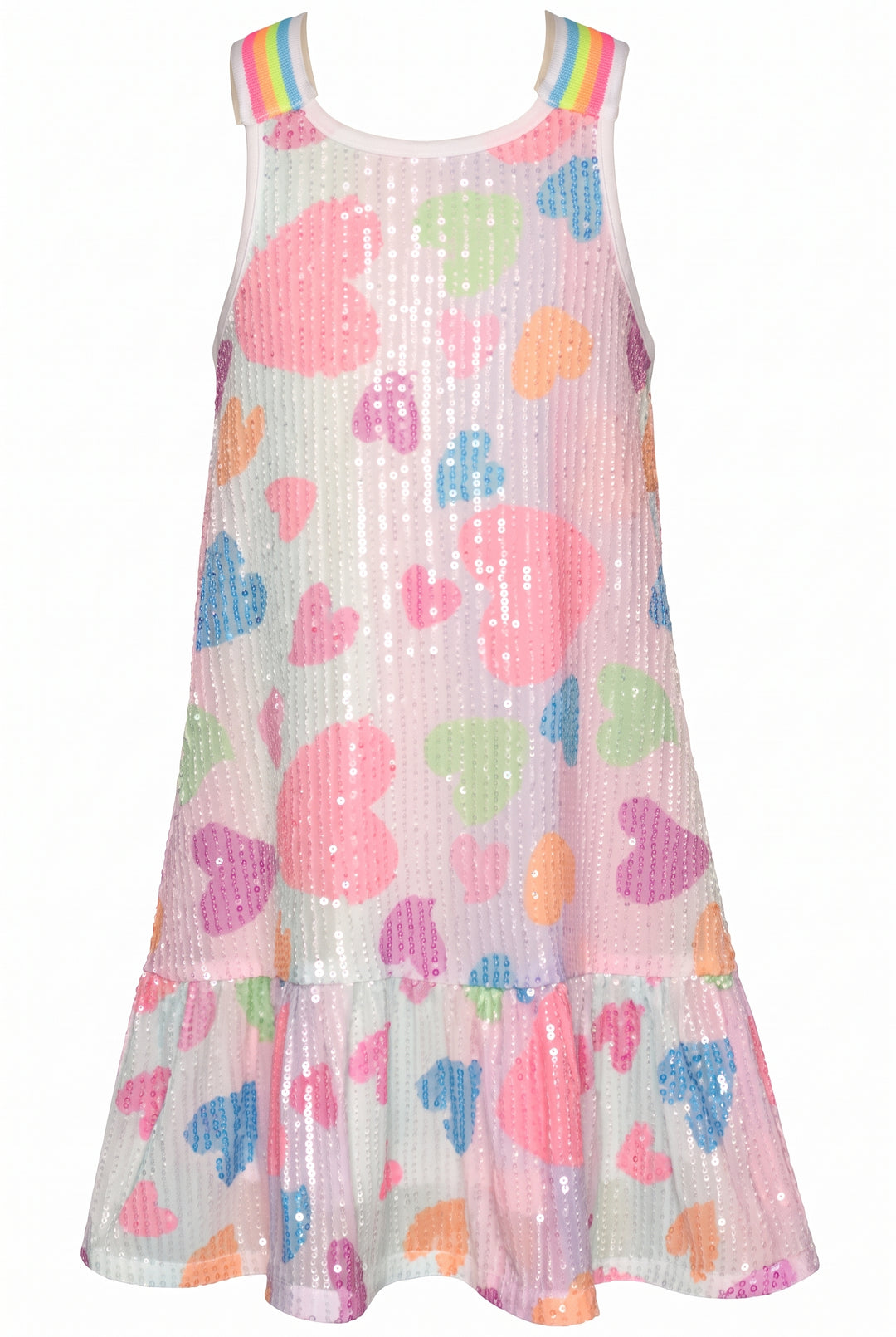 Infant l Little Girl’s Pastel Striped Sequin Heart A-Line Dress