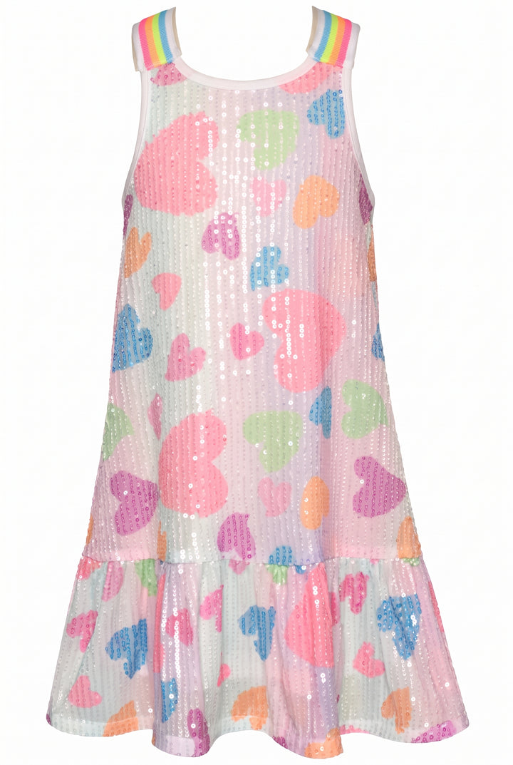 Infant l Little Girl’s Pastel Striped Sequin Heart A-Line Dress