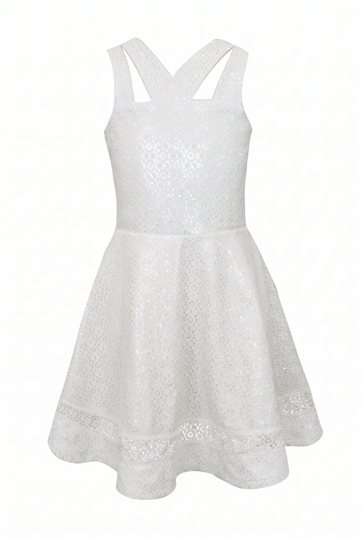 Big Girls V Neck Sleeveless Fit and Flare Lace Dress