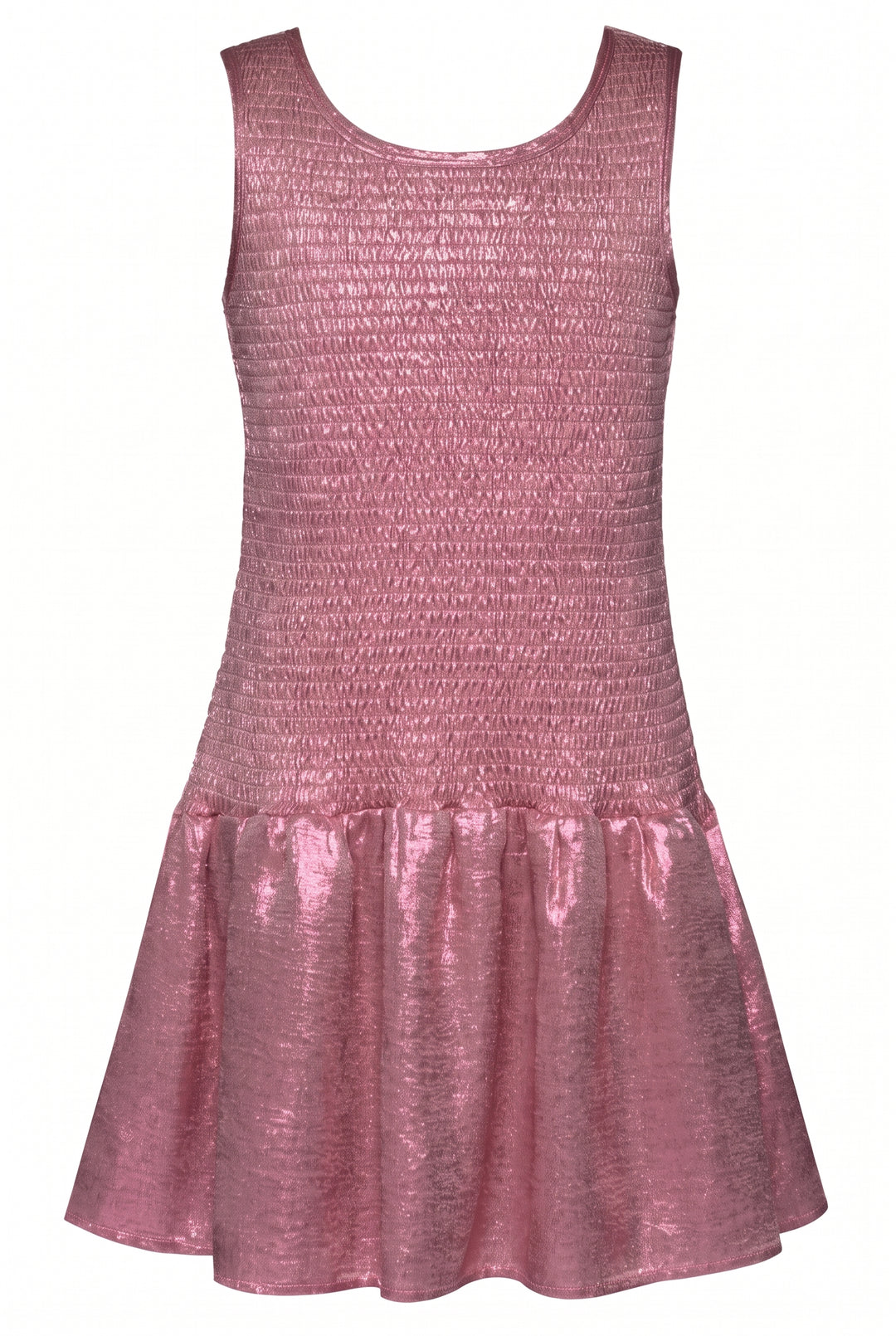 SHIMMER SHIRRED DROP WAIST DRESS