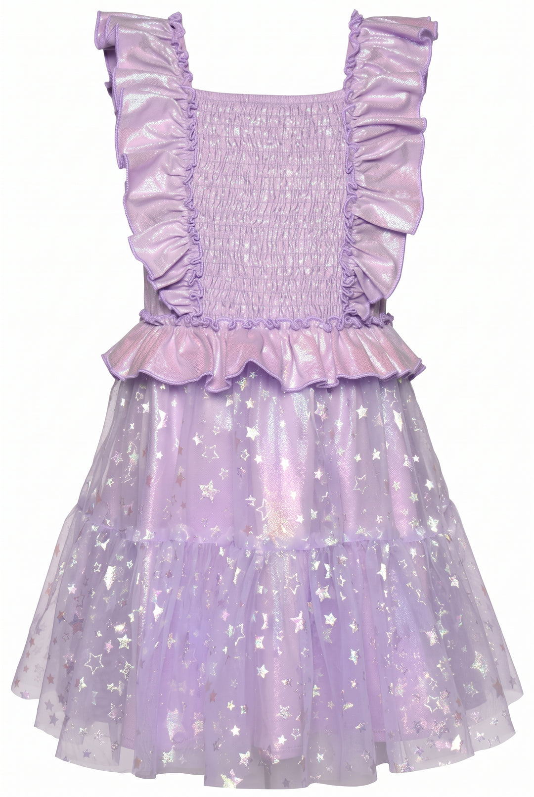 Infant l Toddler Iridescent Tiered Ruffle Mesh Star Tutu Dress