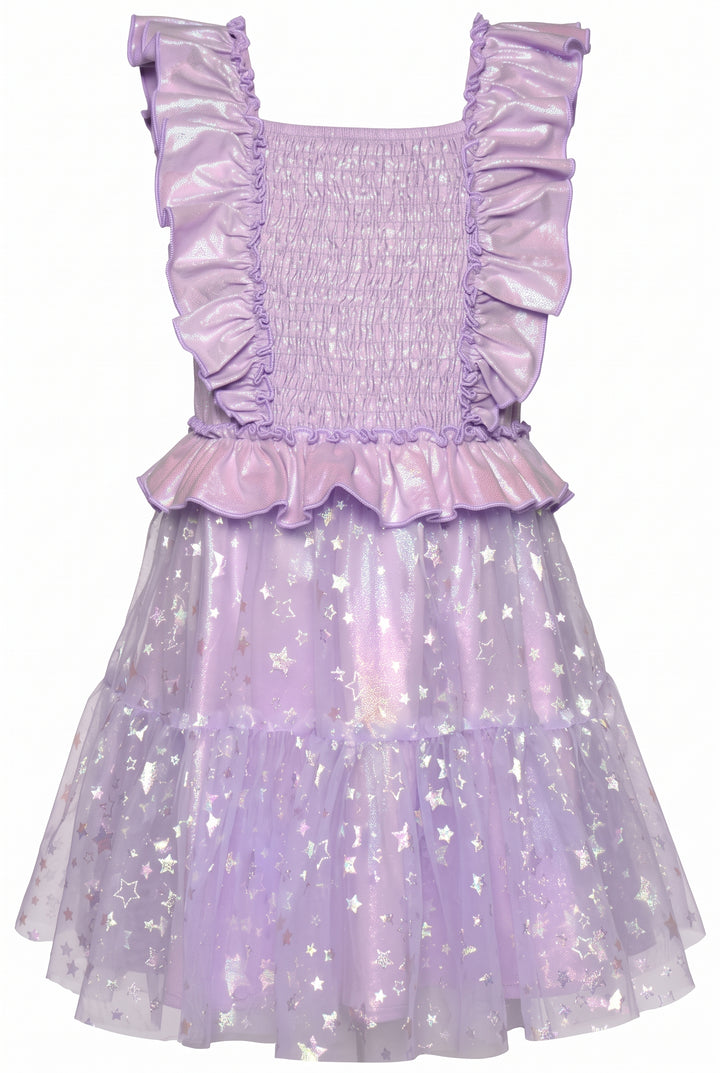 Infant l Toddler Iridescent Tiered Ruffle Mesh Star Tutu Dress