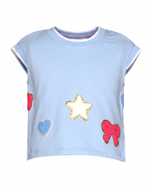 CAP SLEEVE TOP W/ PATCH DETAIL
