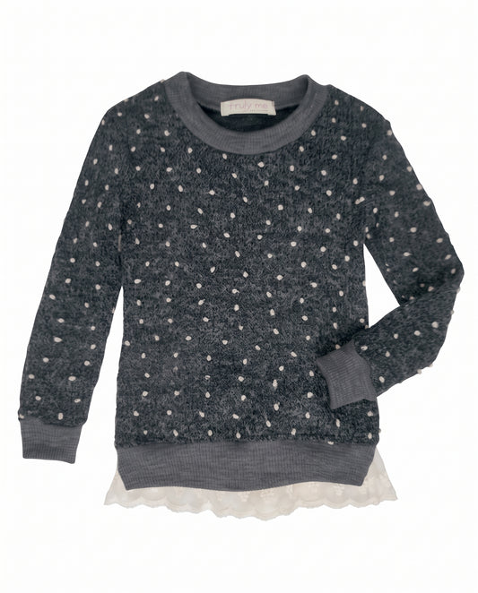 SWEATER TUNIC WITH LACE HEM