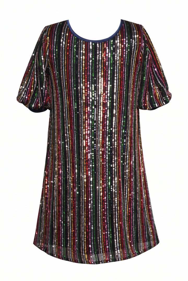 Little l Big Girls All Over Sequin Stripe Puff Sleeve Dress