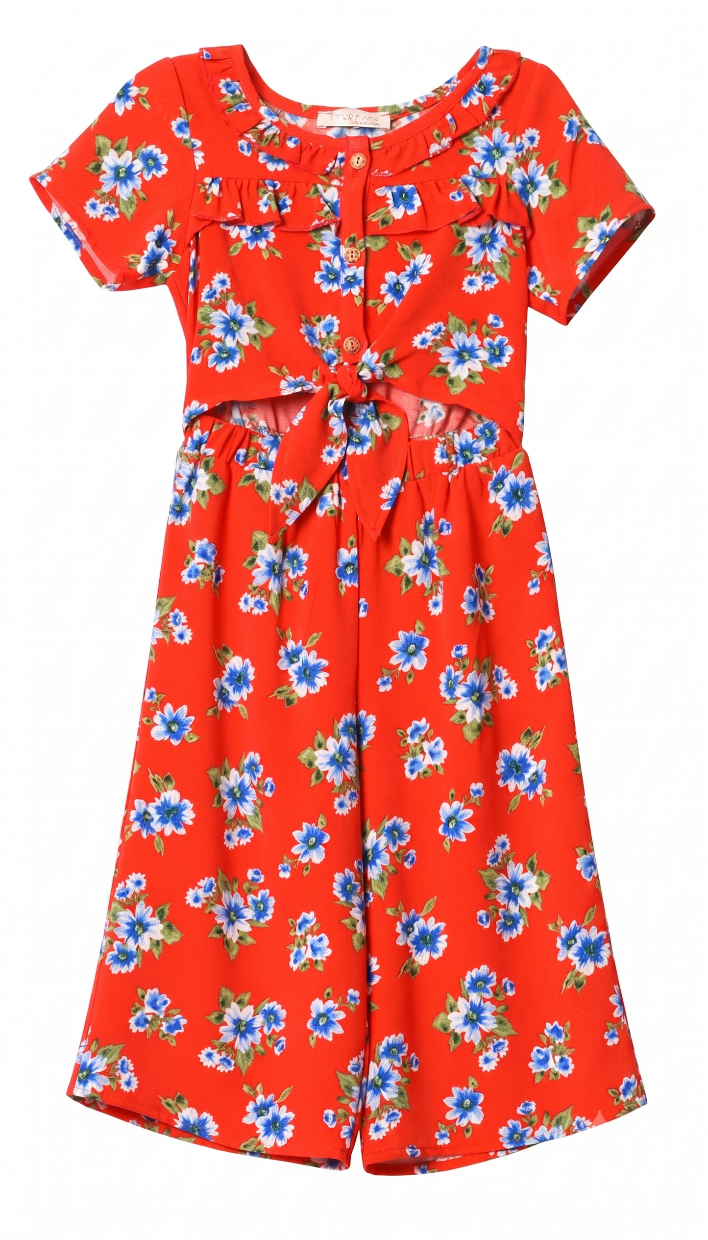 Little Girls Floral Button Front Short Sleeve Jumpsuit