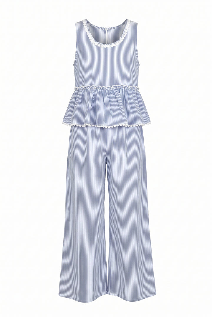 Little Girls Boho Striped Straight Leg Jumpsuit