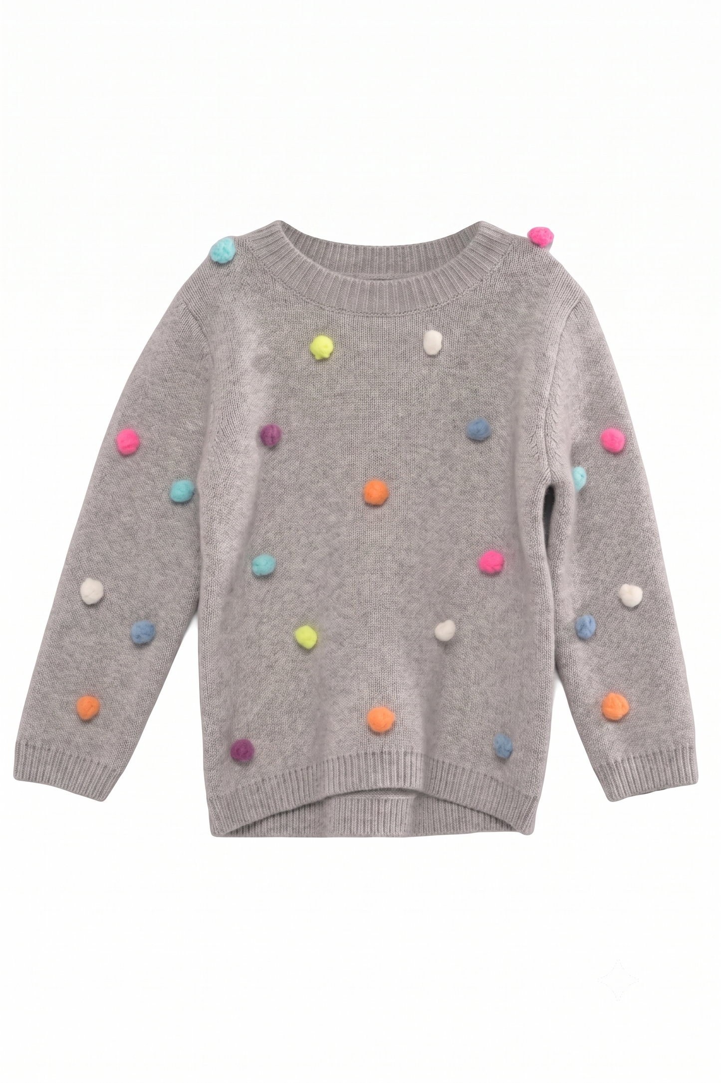Little Girls Rainbow Pom Pom Knit Pullover