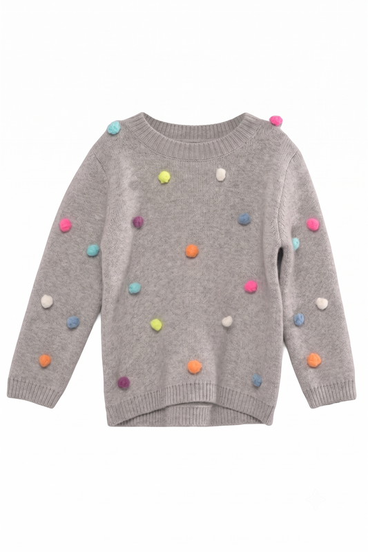 Little Girls Rainbow Pom Pom Knit Pullover