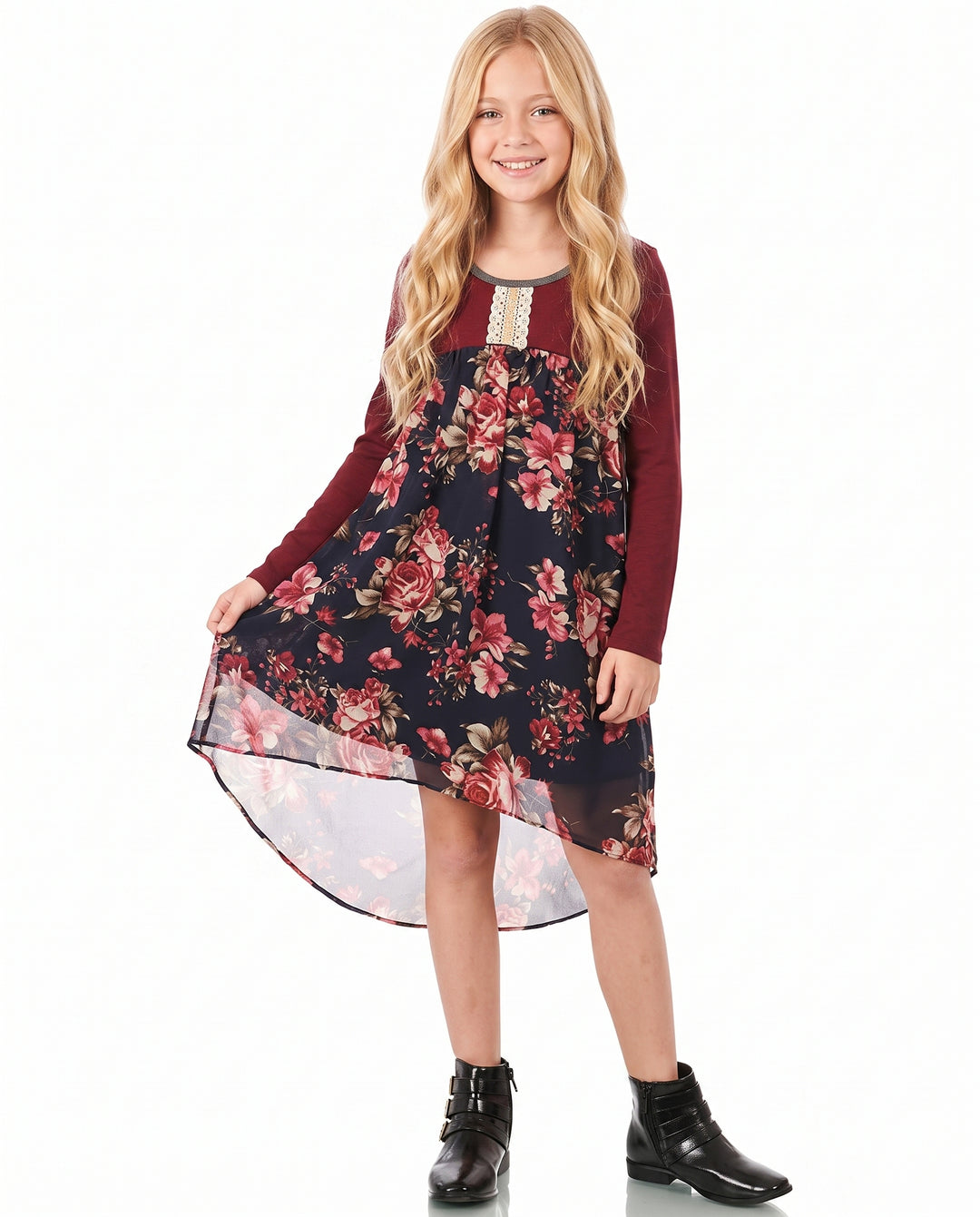 Big Girls Boho Chic Floral High Low Dress