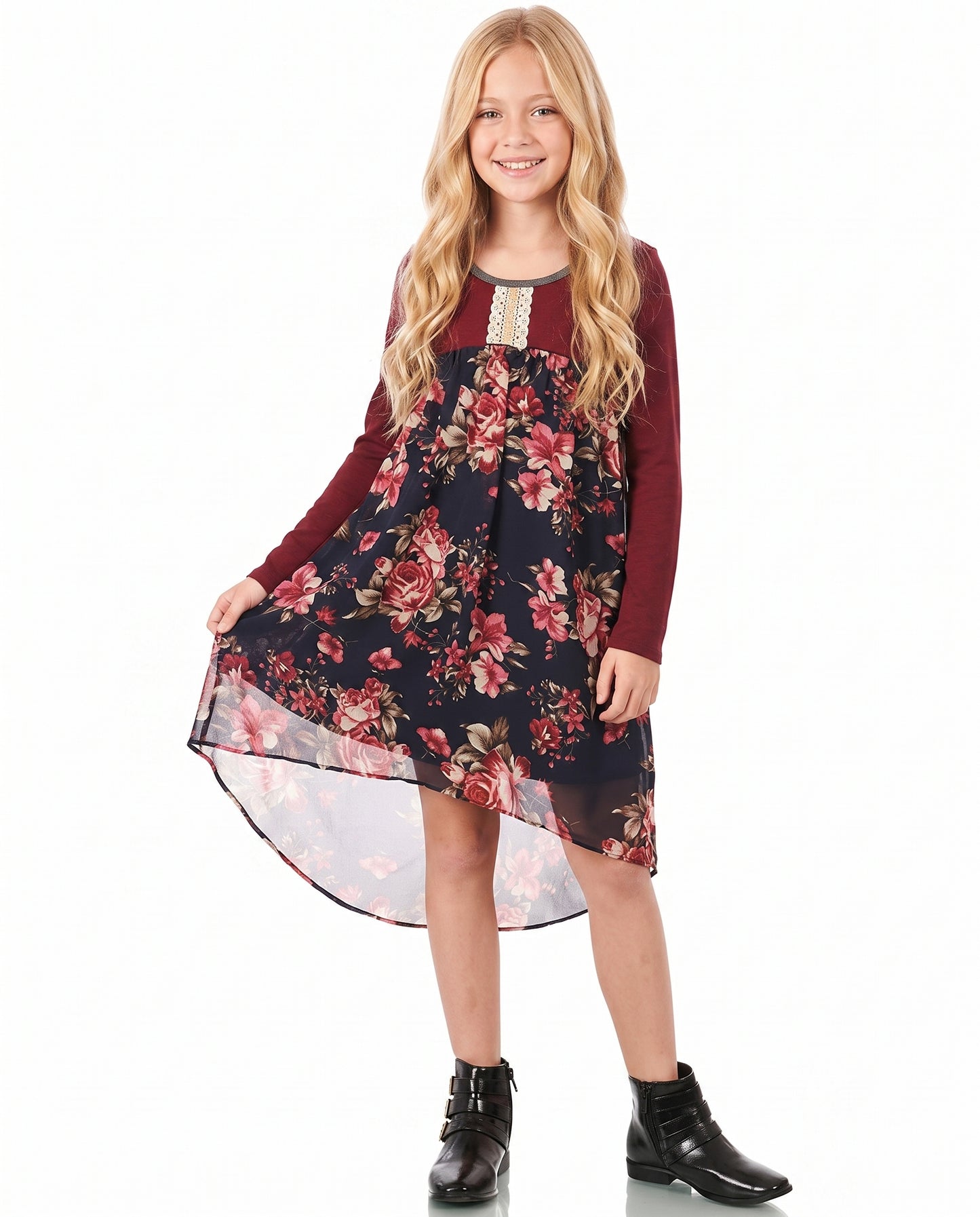 Big Girls Boho Chic Floral High Low Dress