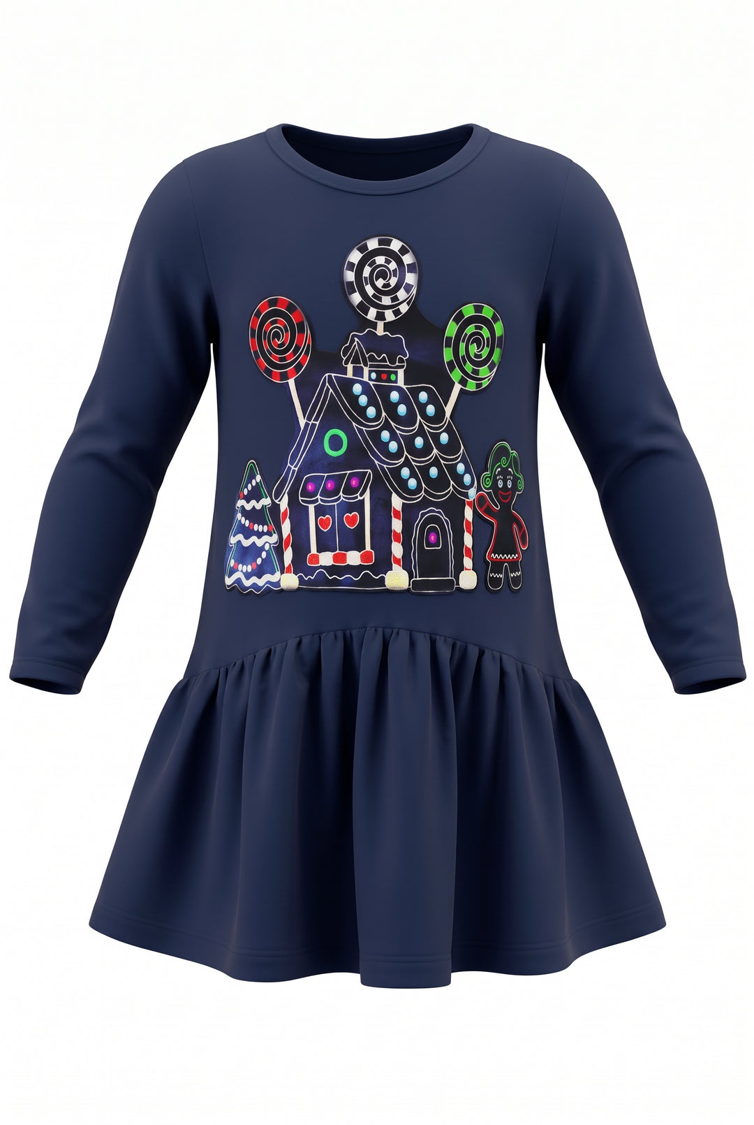 Little Girls Gingerbread House Long Sleeve Dress