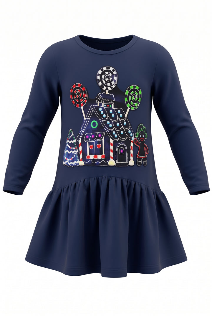 Little Girls Gingerbread House Long Sleeve Dress