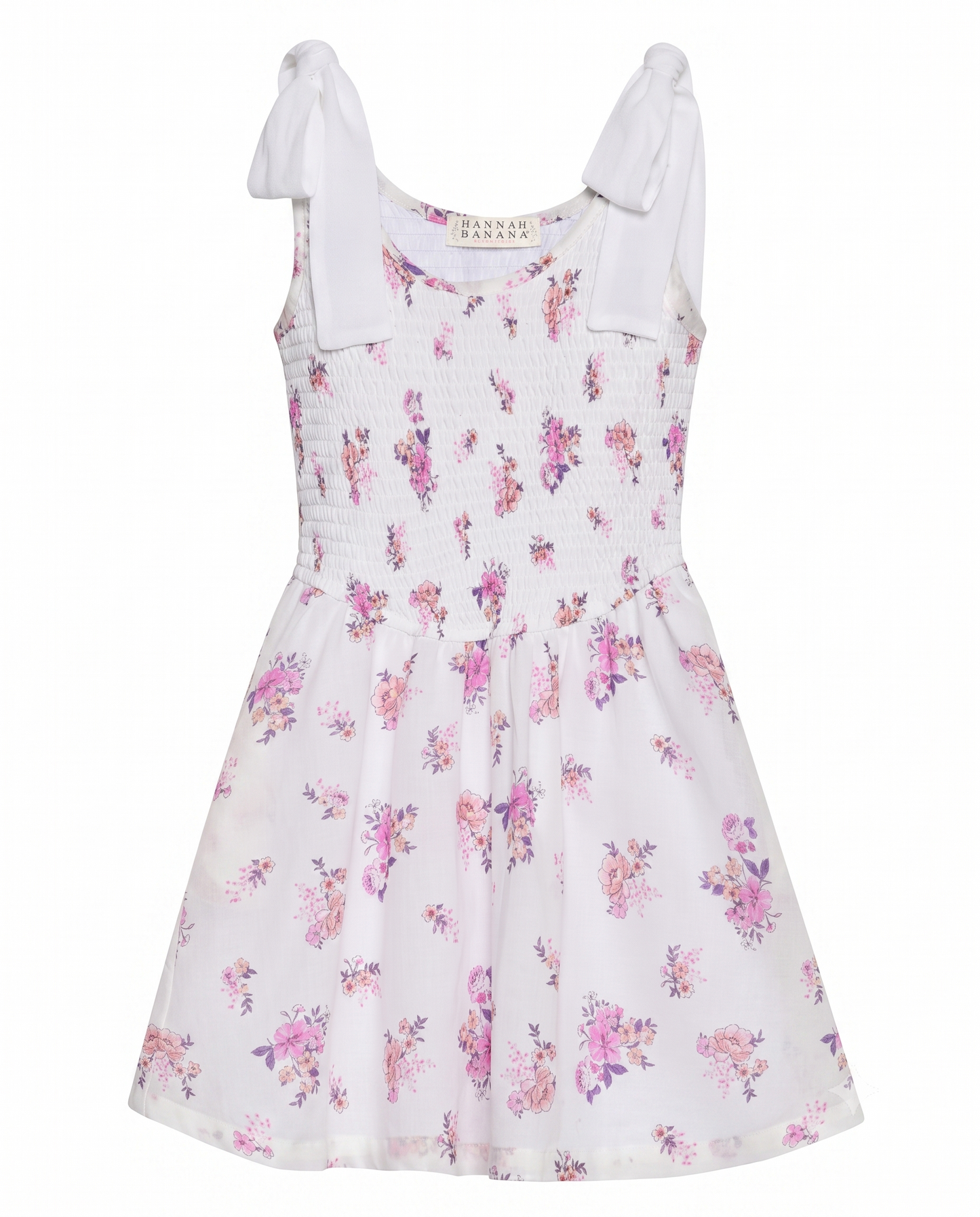 PRINTED SMOCKED DRESS WITH BOW STRAPS